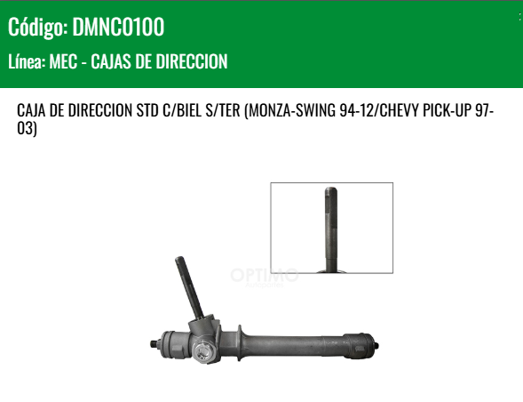 Imagen de DMNC0100 CAJA DE DIRECCION STD C/BIEL S/TER (MONZA-SWING 94-12/CHEVY PICK-UP 97-03)