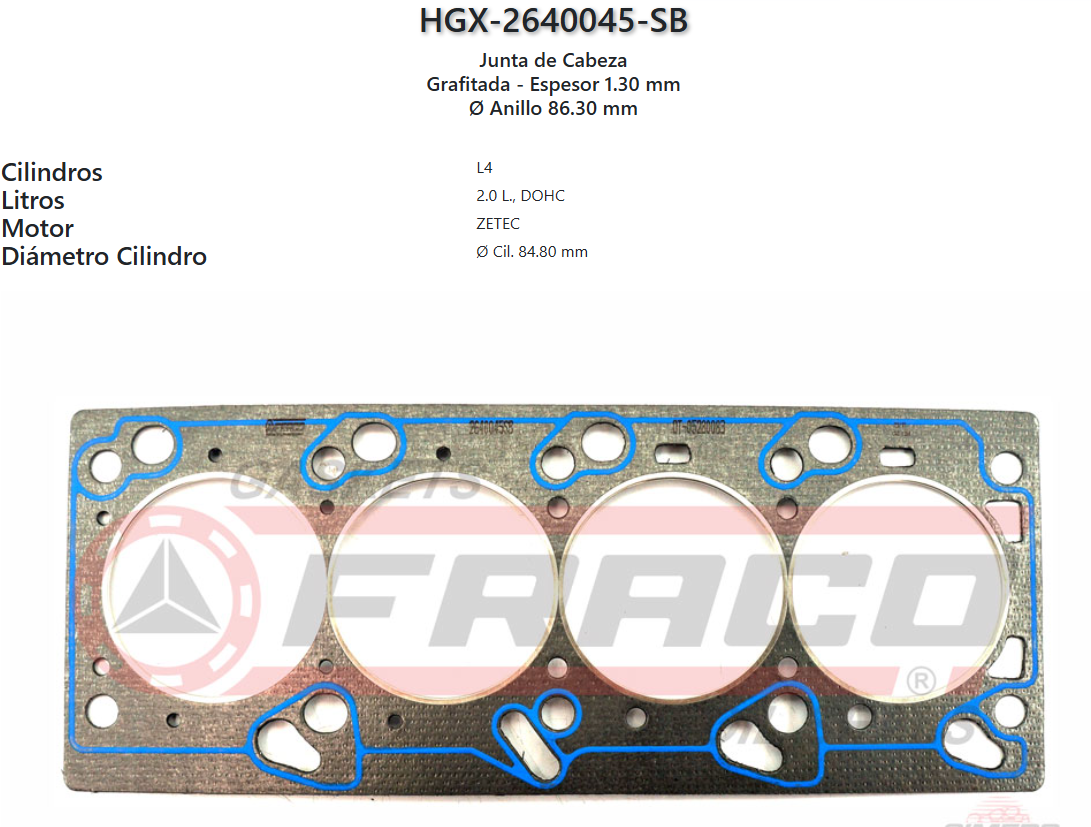 Imagen de HGX-2640045SB EMPAQUE DE CABEZA FORD, L4, 16V, DOHC, ESCAPE, TRIBUTE 02-04