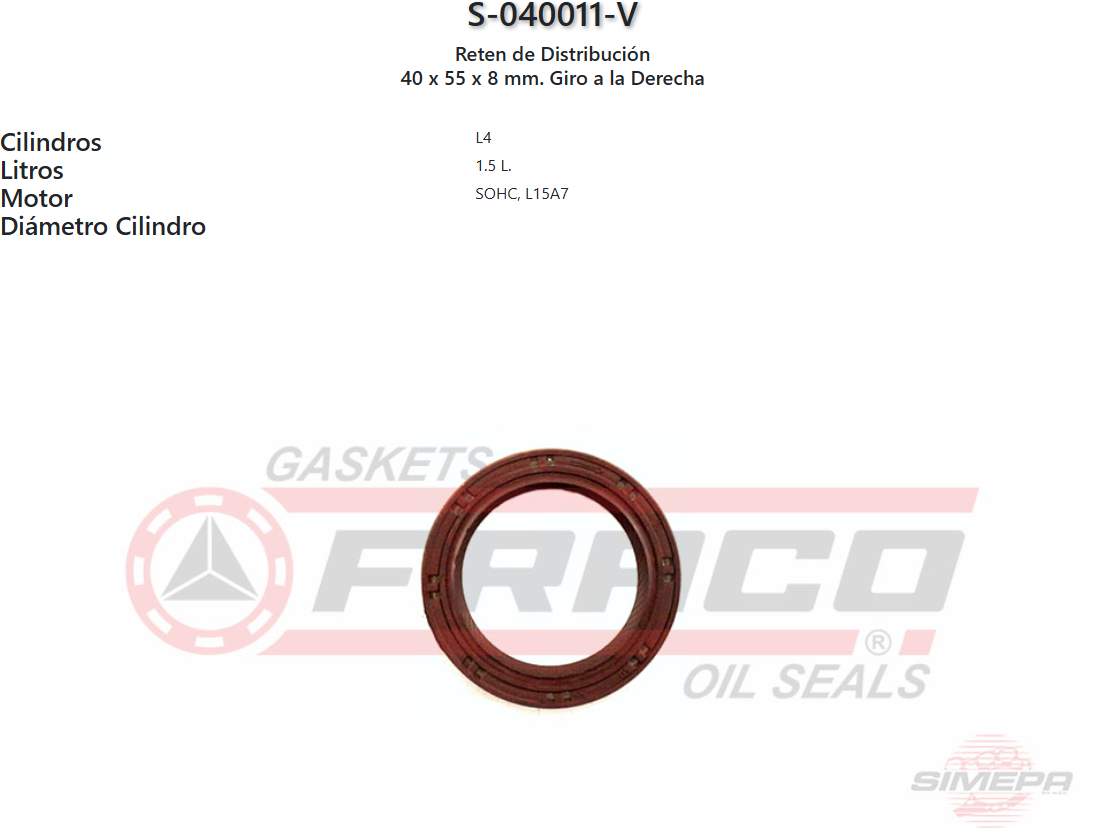 Imagen de S-040011-V RETEN 40X55X8  DIT TSURU 8 VAL
